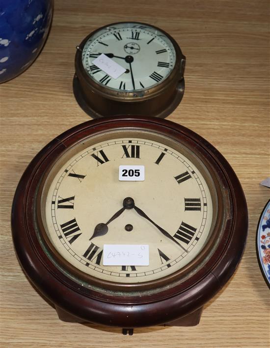 A ships bulkhead timepiece and a German mahogany wall timepiece